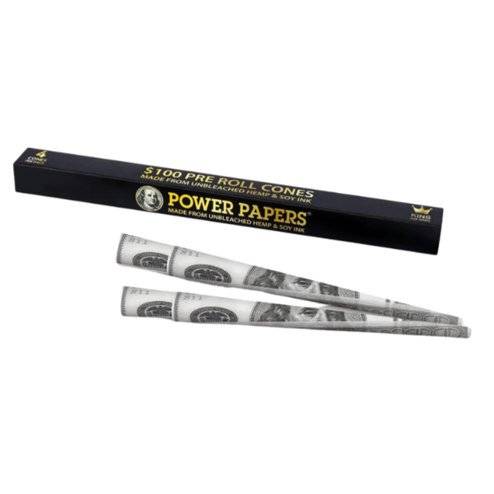 Power Papers 100 DOLLAR - King Size Cones - Prerolled Joints - Box - 24 x 4 Stück